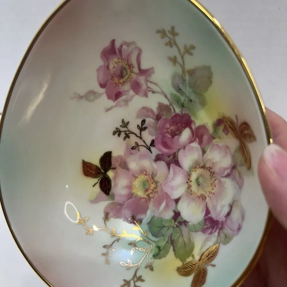 Vintage Easter Dish Schumann Arzberg Wild Rose Gold Trim Porcelain Bowl Germany